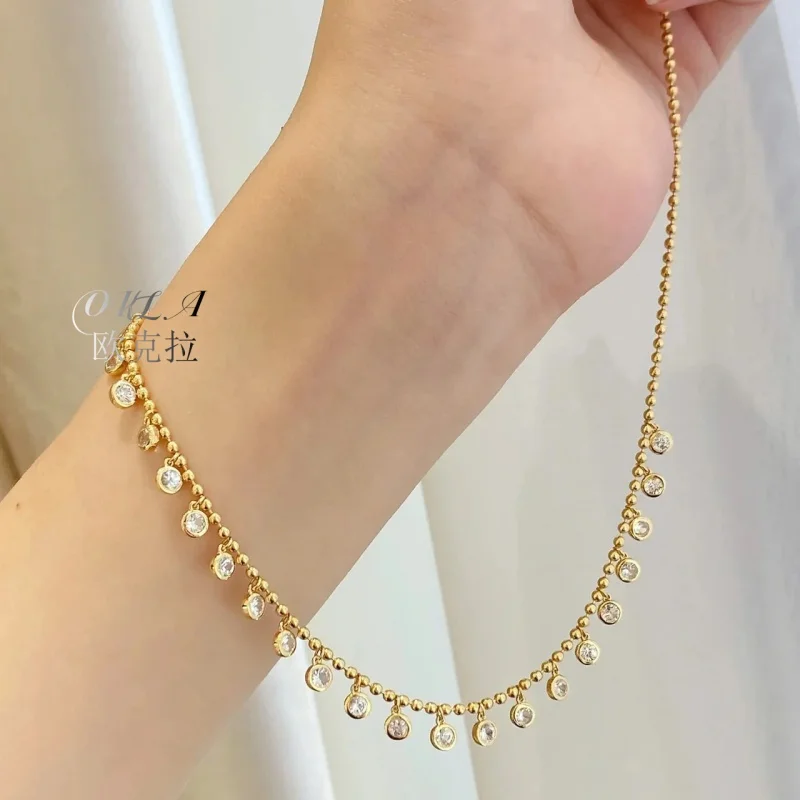 

OKLA Retro Exquisite Inlaid Small Zircon Gold Color Tassel Necklaces Clavicle Chain Women's 2024 New Trend Jewelry
