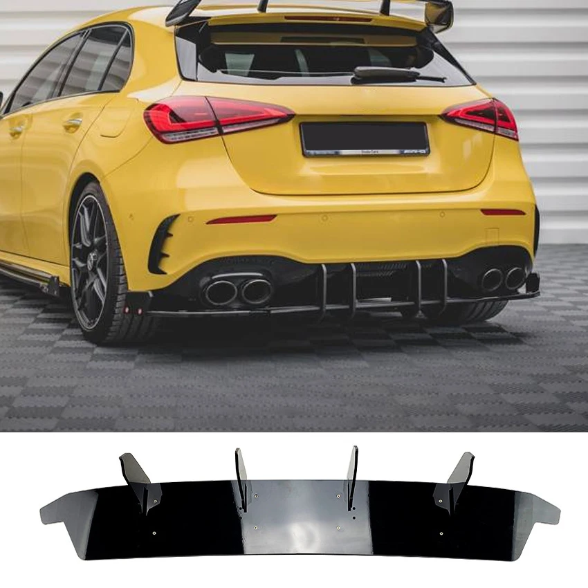Gloss Black ABS 4 Fin Rear Bumper Diffuser Lip Spoiler Bodykit For Mercedes-Benz A-Class W177 A35 A45 AMG 2019-2022