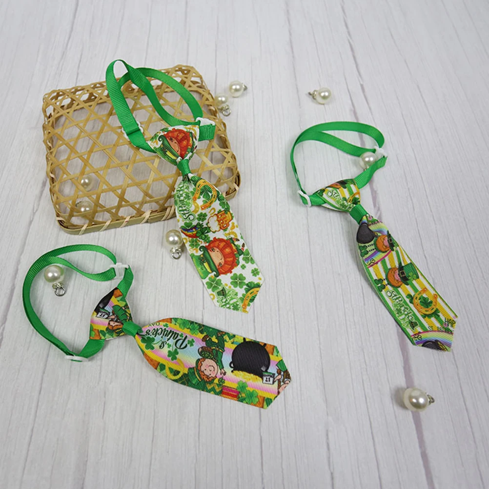 

6 Pcs Clover Tie Pet Webbing Necktie St Patricks Day Dog for Scarf Patrick's Decoration Ribbon Costume Accessory