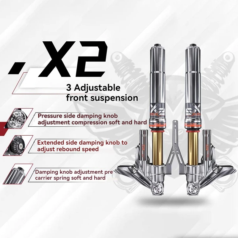 X2 Inverted Front Shock Absorber Nico Adjustable Dual Resistance with 46 Core Mounting Hole Spacing 395420mm Condition New