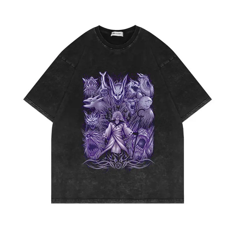

New Washed and Aged Retro Short-sleeved T-shirt From The Anime "Naruto", American Loose Round-neck Short-sleeved