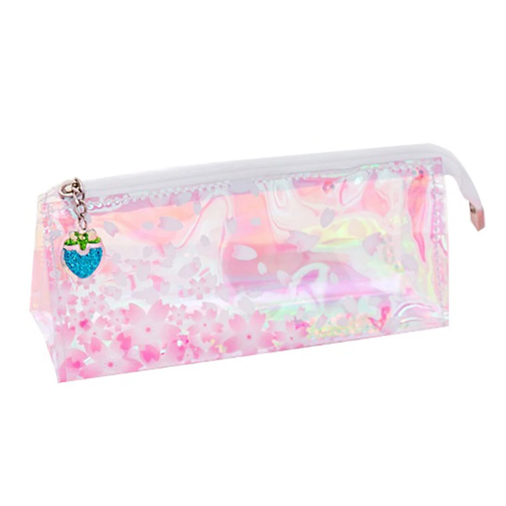 

1pc Shine Pen Bag Pink Sequin Pencil Case Large Capacity Student Stationery Pouch Transparent Reflective Lovely Design