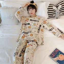 SP&CITY Cartoon Cute Patterned Long Sleeved Pajamas Set Female Spring Sleepwear Comfortable Cotton Round Neck Pajamas