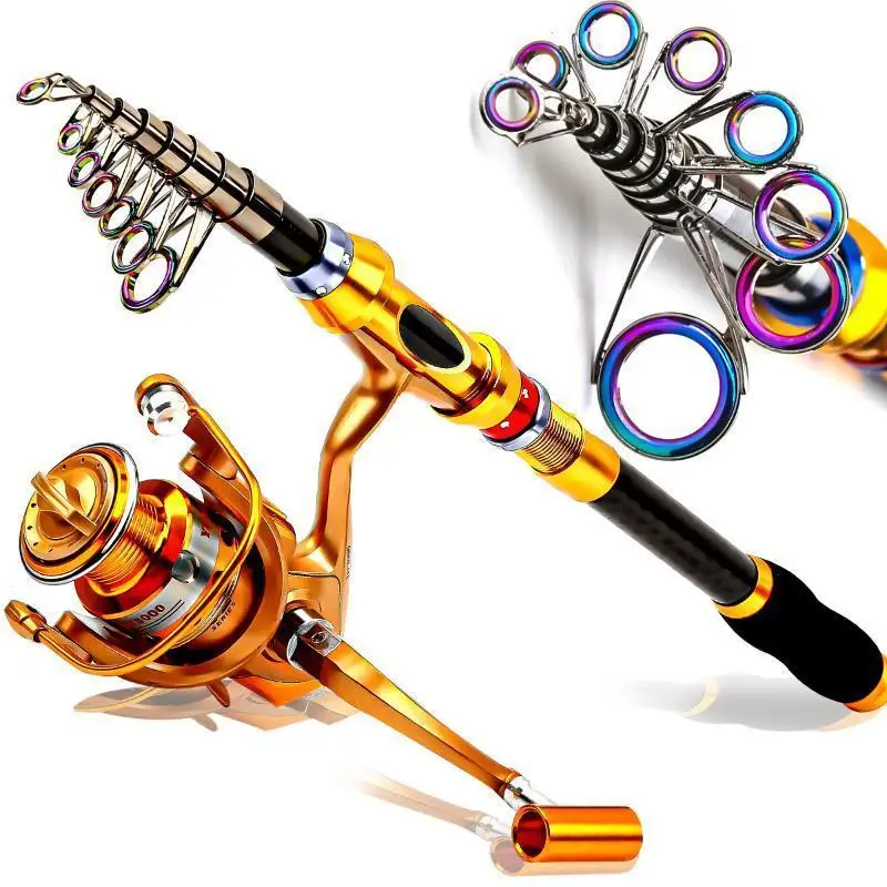 屋外便利でコンパクトな海ロッドラーラーセット釣りカーボンファイバー伸縮釣竿釣竿とリールセット