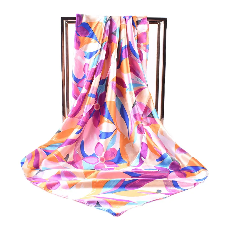 Autumn and winter new color graffiti flowers and leaves 90 color ding silk scarf large square scarf versatile retro print ladies