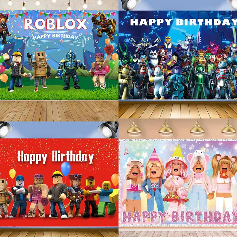 

Game Creative Cartoon Roblox Shower Vinyl Hot Backdrop Cloth Kids Birthday Photo Background for Party Decoration Boys Backdrops