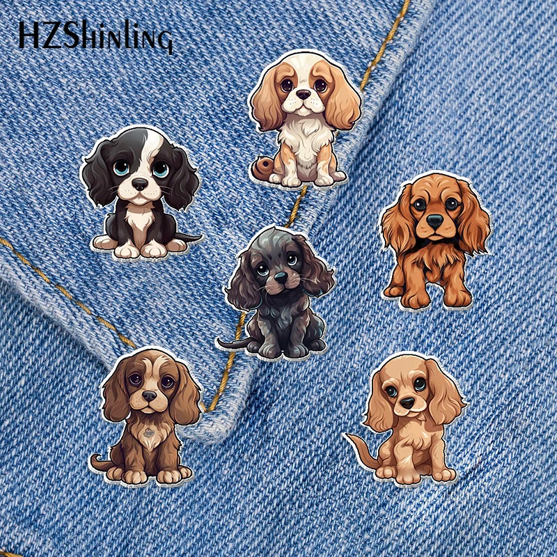 2024 New Cocker Spaniel Acrylic Lapel Pin Cute Dogs Epoxy Butterfly Clasp Pin Handmade Butterfly Brooch