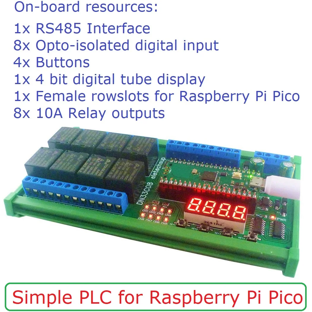 DC 12V 24V 8ch RS485 Modbus Relay Multifunction Delay Timer Module for Raspberry Pi Pico Simple Open PLC Python C++