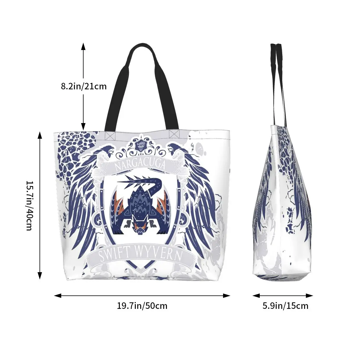Game Monster Hunter World Nargacuga Crest Shopping Tote Bag Canvas Large Capacity Shoulder Bag Shopper Grocery Handbag for Women
