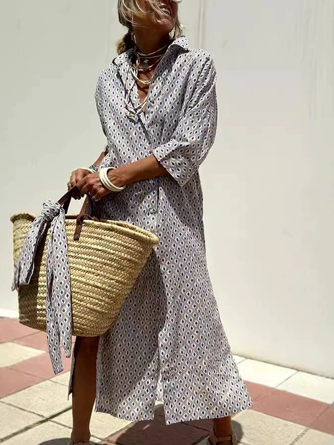 

Elegant Print Vestidos Women Dresses Slim O-neck Long Sleeve High Waist Dress 2024 Summer New Fashion Holiday Lady Party Robe