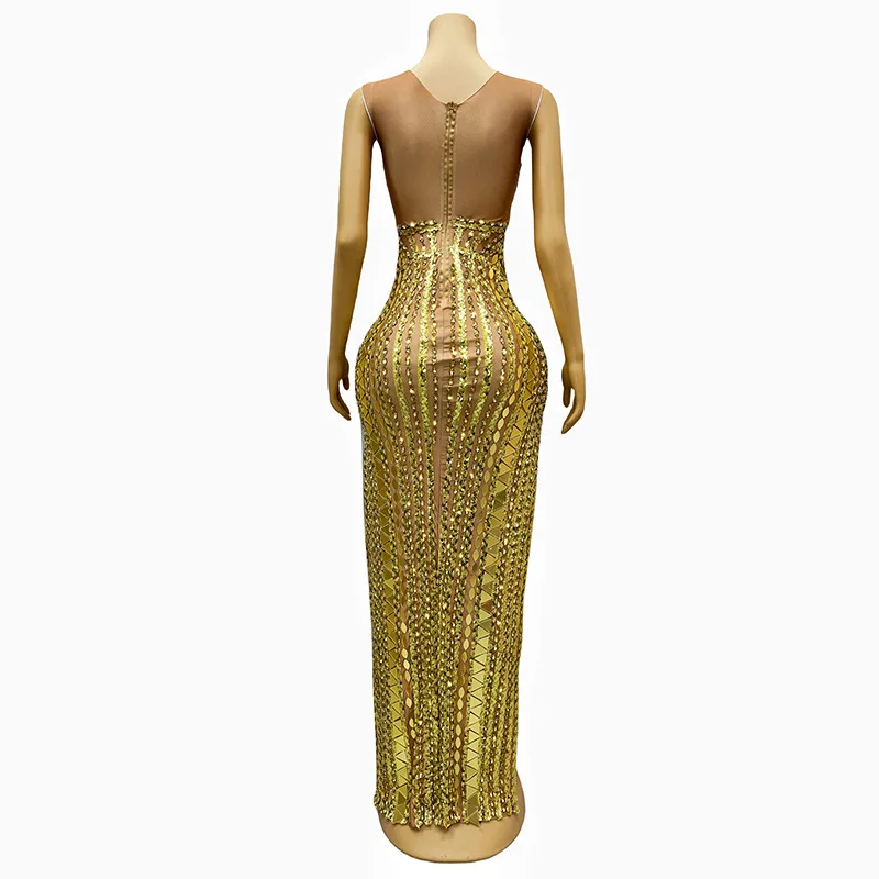 Sukienka codzienna z siateczkowymi ramiączkami, zdobiona dżetami, średniej długości, na imprezę, wieczorowa, luksusowa, balowa, sukienka wieczorowa, luksusowa.