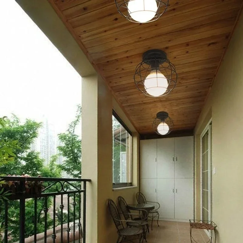 1PC Retro Ceiling Light Home Decoration Lampshade Lamp Holder Metal Cage Versatile Decorative Pendant Light Bulb Not Included