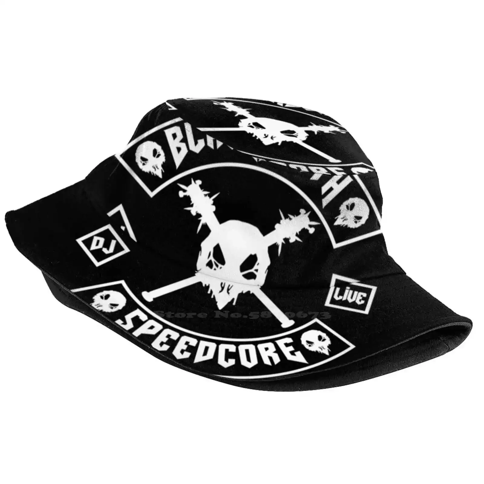 Black Death Mc [ White On Black ] Unisex Summer Cap Sunscreen Hat Black Death Dj Live Act Darkness Speedcore Terror Pestilence