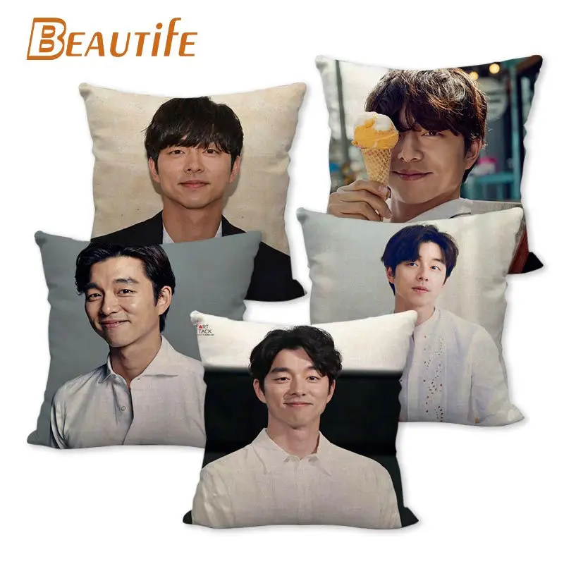 Federa per cuscino personalizzata Gong Yoo KPOP federa per cuscino in lino di cotone decorativo per la casa 45x45cm un lato