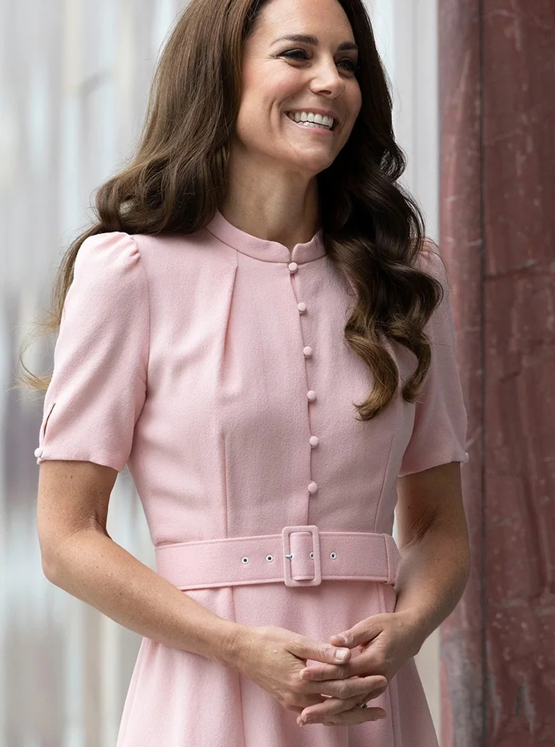 Imagem -06 - Princesa Kate Pink Solid Manga Curta A-line Vestidos com Cinto Vestido Elegante 81503