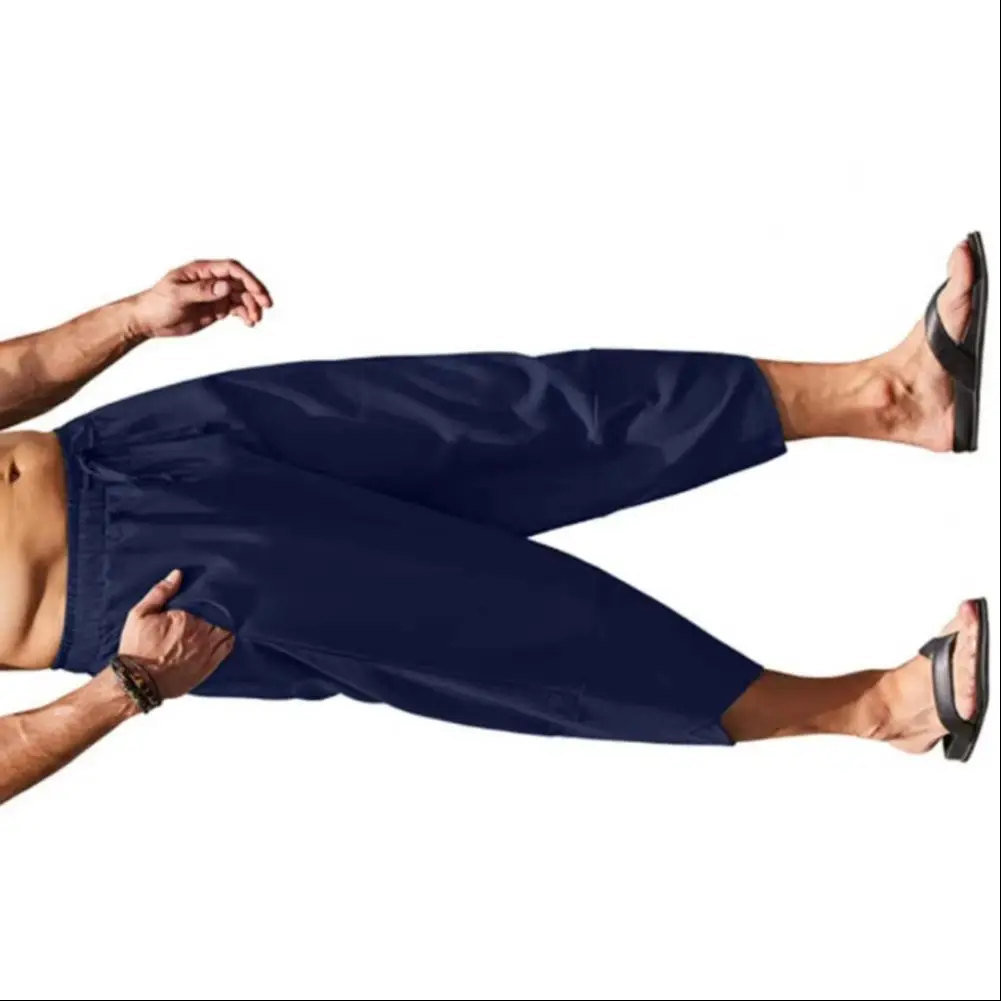 New Men Cotton Blend Pants Summer and Autumn Solid High Waist Wide-Leg Trousers Male Loose Hemp Casual Breathable Sports Pants