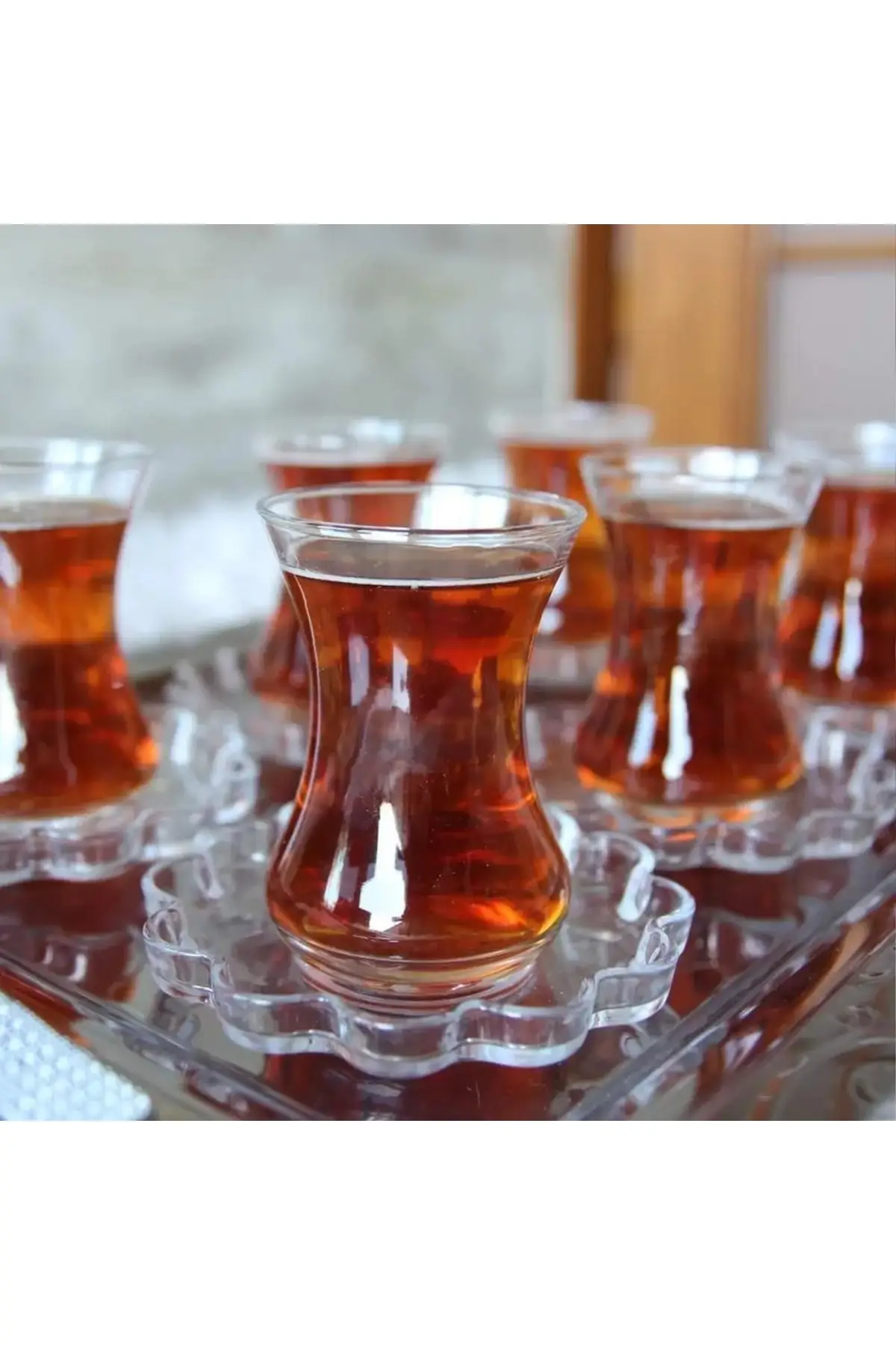 DOLBOVI tea set-tea cup set 12 pcs. Thin waisted daisy Turkish Tea Glass Cup