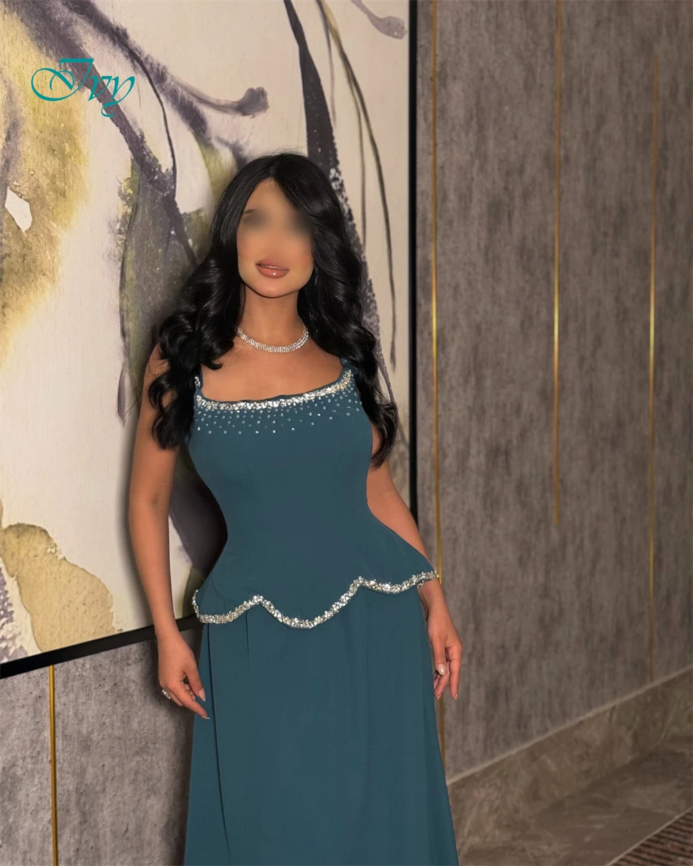 Robe de soirée personnalisée, col carré, sans manches, en mousseline de soie, de haute qualité, robes de bal délicates en cristal