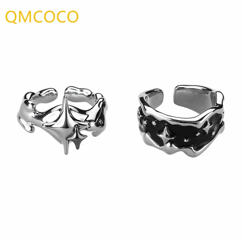 QMCOCO Silver Color Stars Irregular Women Punk Ring New Fashion Creative Geometric Hip Hop Jewelry Party Gift