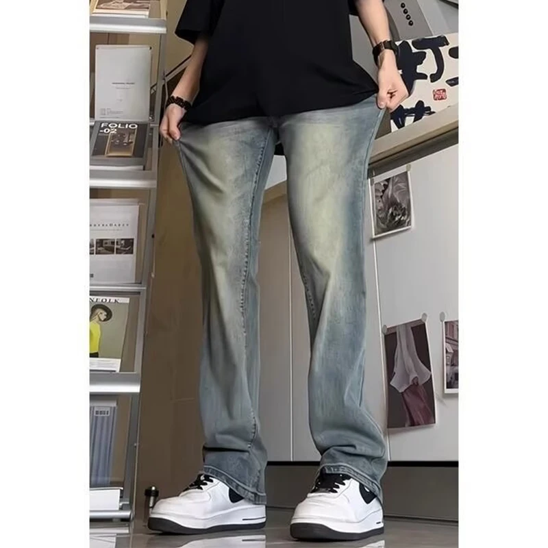 

2026 Высокие уличные винтажные мужские весенне-осенние джинсовые брюки, новые свободные прямые джинсы-клеш, мужские модные универсальные брюки
