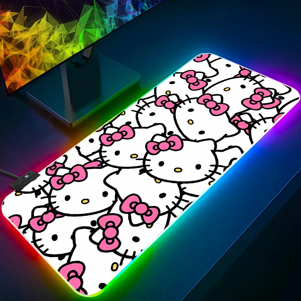 

Sanrio мультяшный милый Hello Kitty RGB Pc геймерский коврик для клавиатуры и мыши, коврик для мыши, светящийся коврик для мыши, резиновый игровой компьютерный коврик