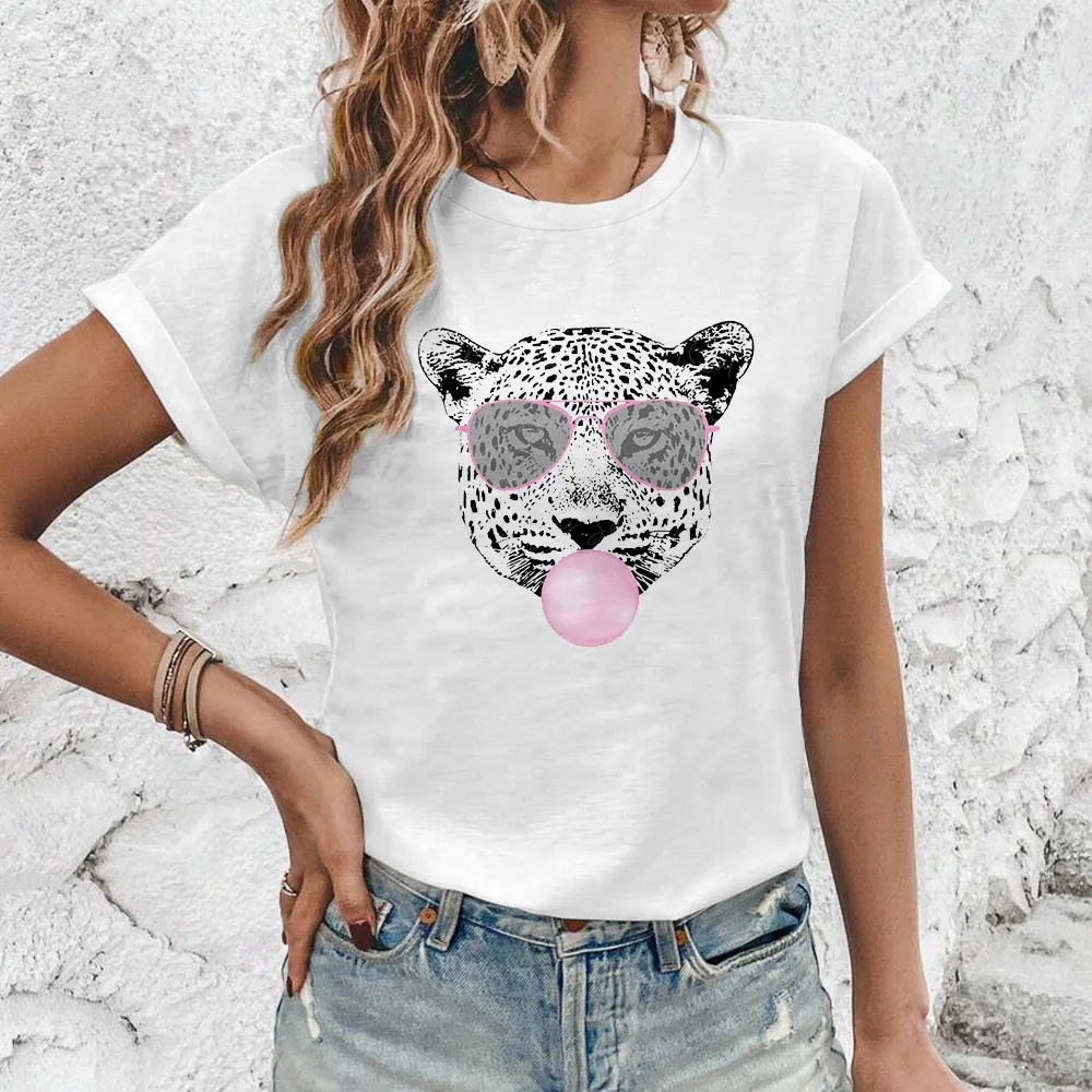 Trendy And Cool Design Panther Printed Women\'s Simple Short Sleeved T-shirt 2024 Young And Comfortable Summer O-neck Casual Top