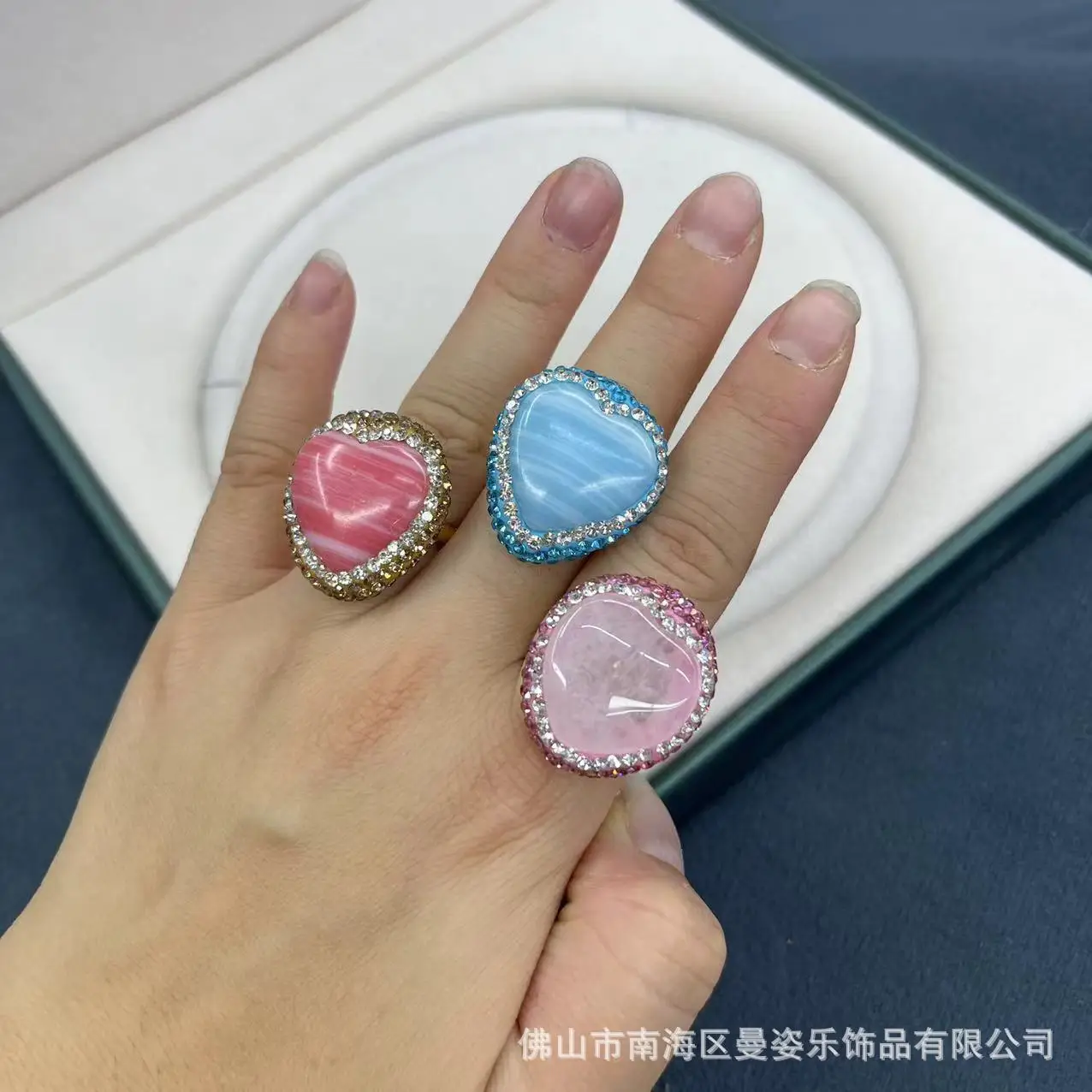 DIY accessories New natural stone ring fashionable and beautiful heart-shaped fresh style live ring color retention electroplati