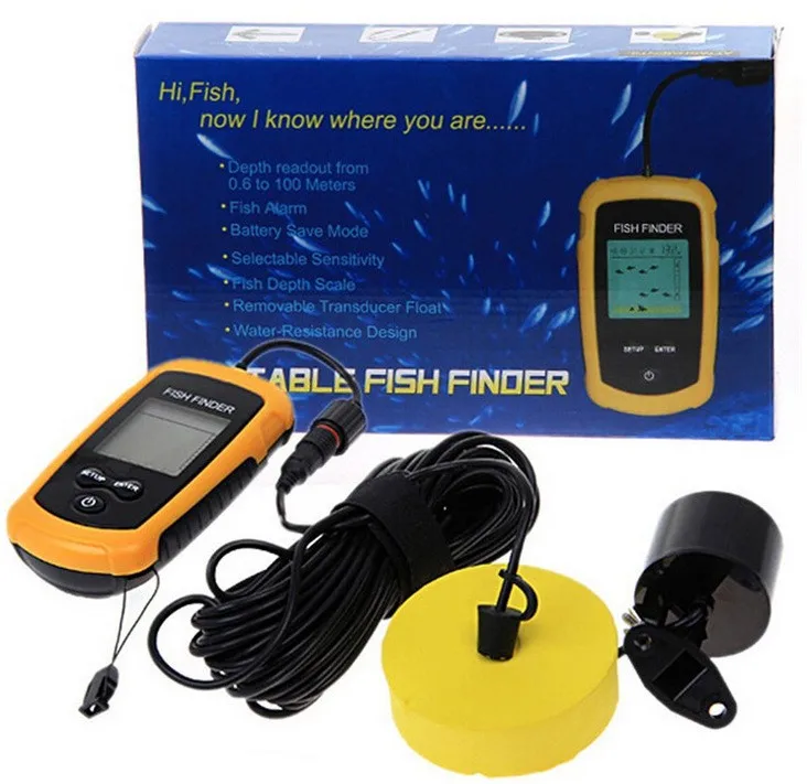 Portable Sonar Fish Finders, Echo Sounder, Transdutor de Alarme, Cobertura, Lago, Pesca Marítima, 45 Graus, 100m