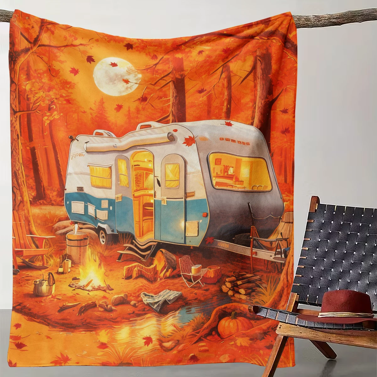 

1 Piece of Autumn Camping RV Blanket | Warm and Healing Ins Wind Blanket Autumn Vacation Bedroom Sofa Warm Blanket Suitable for