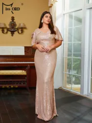 Missord-vestidos de sirena con lentejuelas doradas y manga de murciélago con cuello en V, talla grande, para noche, fiesta de graduación, ocasiones formales