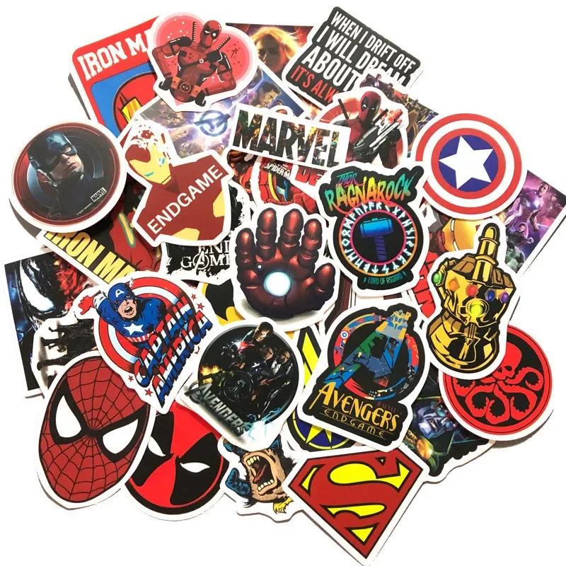 50pcs Disney Movie Marvel The Avengers Stickers Waterproof Skateboard Guitar Luggage Laptop Cartoon Sticker Kids Toys