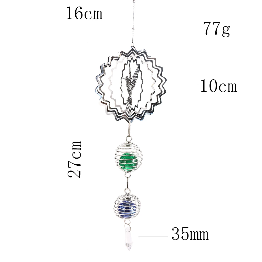 3D Rotating Sunflower Hummingbird All-seeing Eyes Spiral Lantern Crystal Ball Pendant Wind Chimes Spinning Sequins Hanging Decor