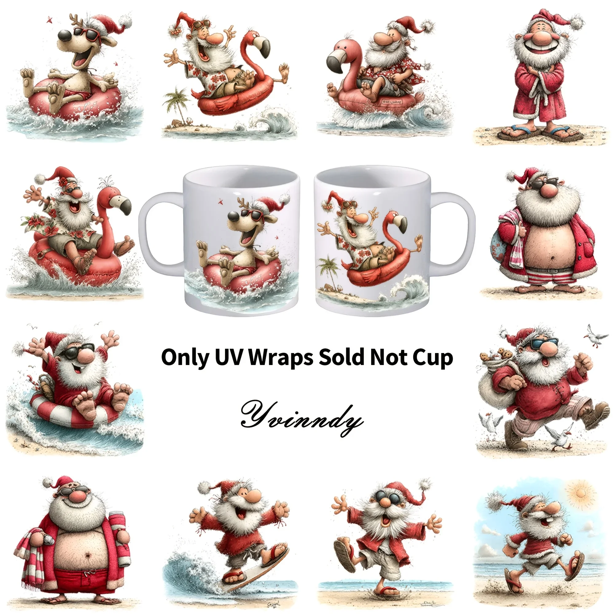 12pcs UV DTF Cup Transfer Sticker Summer Christma Waterproof Decals For Coffee Cups Phone High-Viscosity DIY Transfers(No Cup)