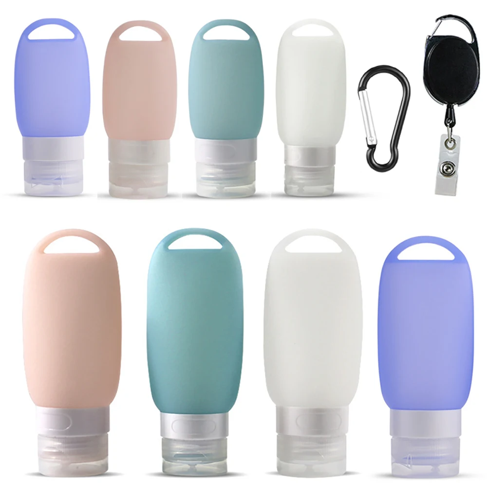 Hi-Récipient cosmétique portable en silicone pour shampoing de toilette, étanche, avec crochet porte-clés