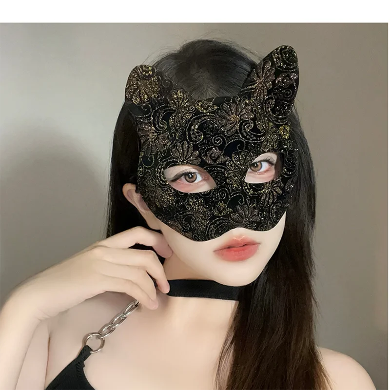 Masque de mascarade de luxe pour femmes, chat Sexy, demi-visage coloré de venise, Halloween, noël, Cosplay, bal de fête, accessoires de danse en direct
