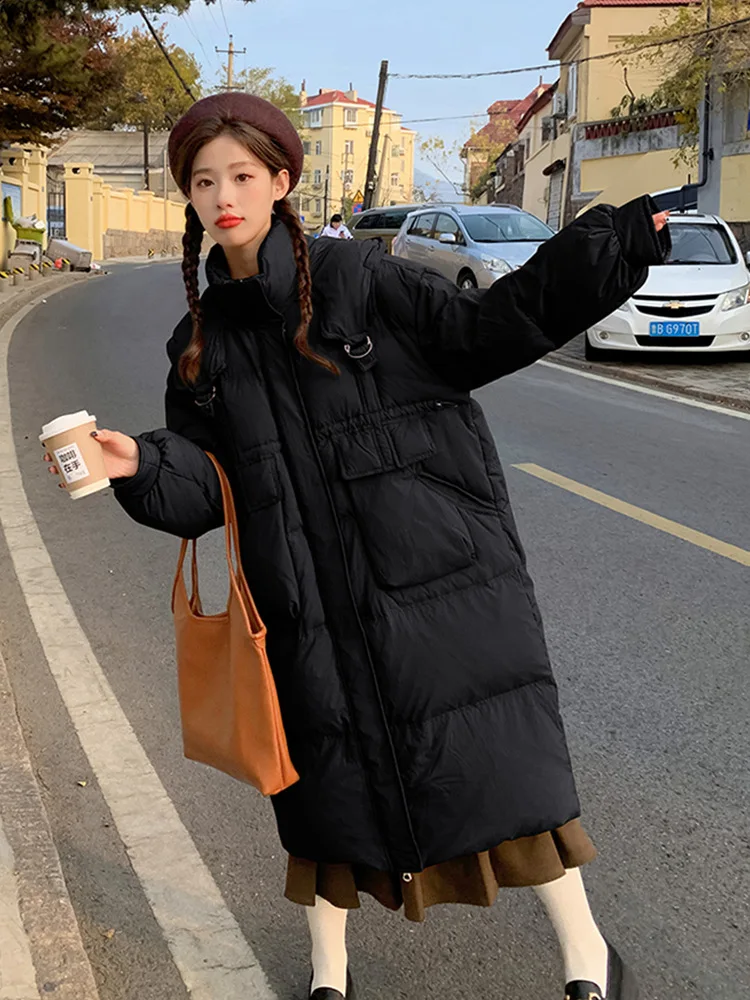 Chaqueta con capucha de plumón de pato blanco para mujer, chaqueta gruesa y cálida, ropa de abrigo de longitud media, moda de invierno, ropa femenina