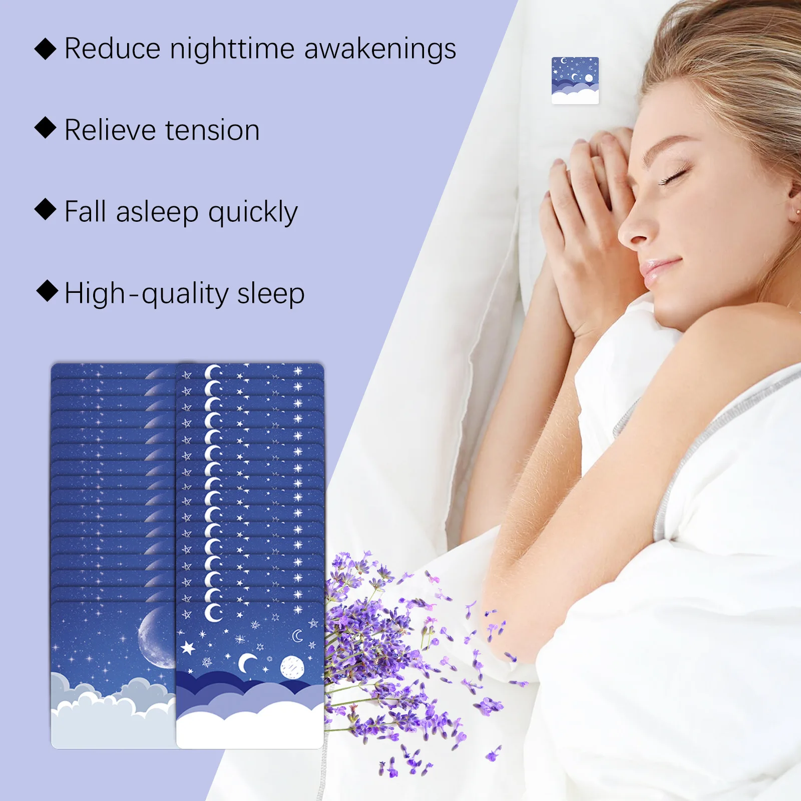 

32/64pcs Lavender Sleep Care Patch Relieve Stress Anxiety Reduce Insomnia Nighttime Asleep Plaster Herbal Sleeping Aid Stickers