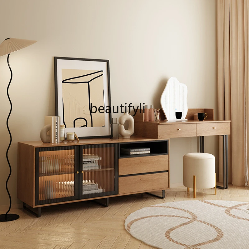 Light Luxury Creative Japanese Style Dresser Chest of Drawers Integrated Bedroom Modern Minimalist Solid Wood Retractable