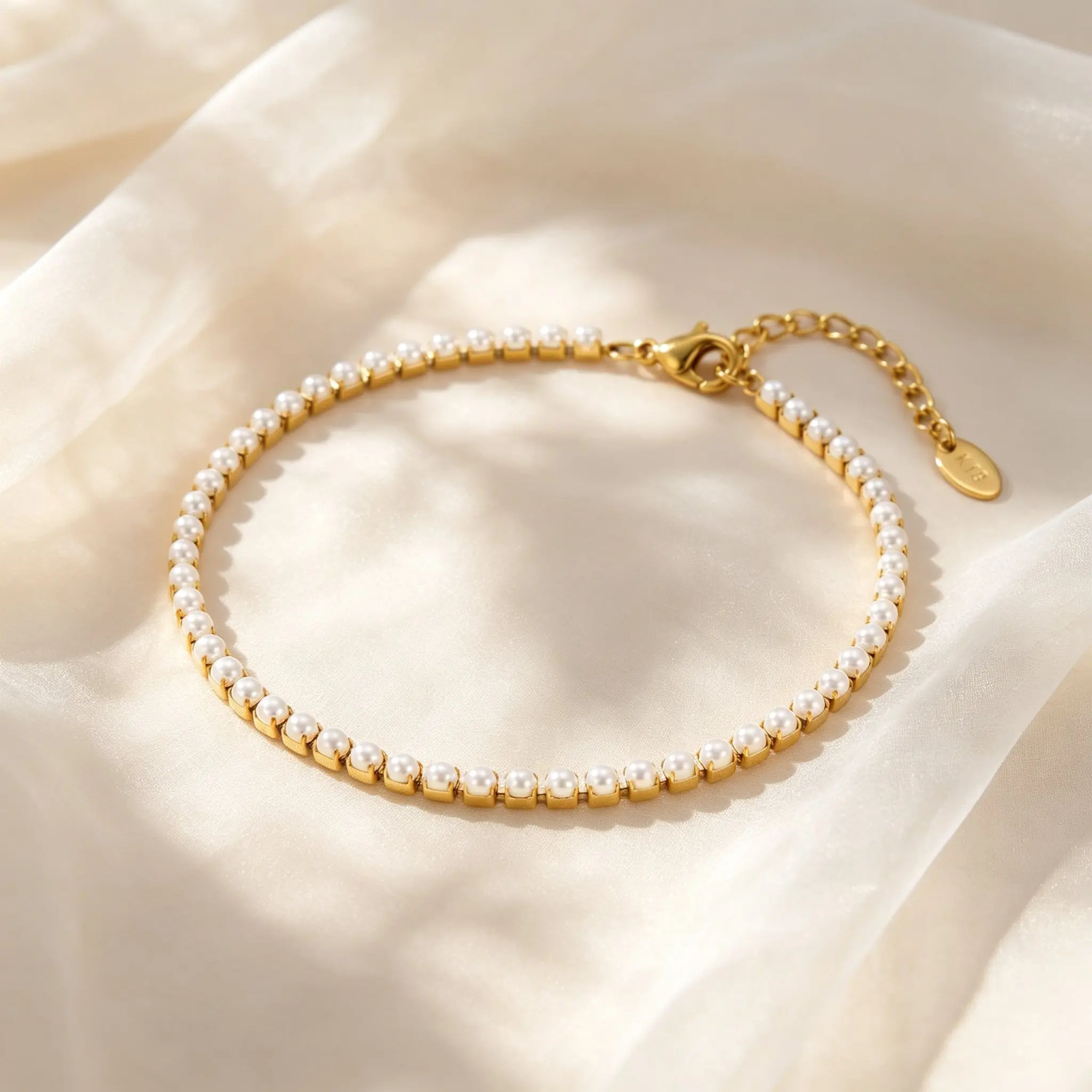 Elegant Imitation Pearl Ankle Bracelet for Women, Adjustable Gold Plated Stainless Steel Tennis Link Foot Chain Anklet Jewelry