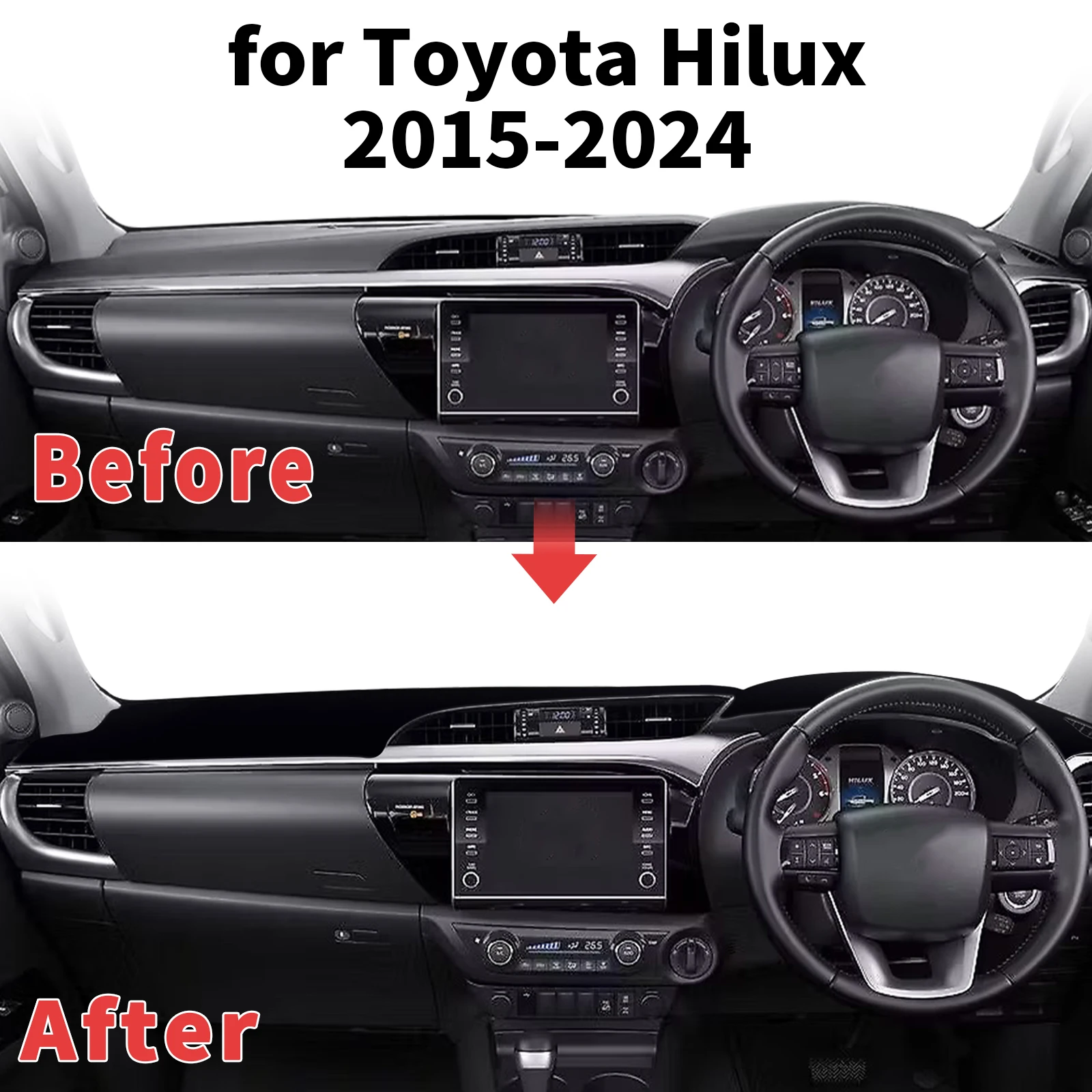 for Toyota Hilux 2015 2016-2024 Dashboard Cover Sun Shade Protector Dashmat Anti-Glare UV Block Carpet Mat Automotive Dash Mat