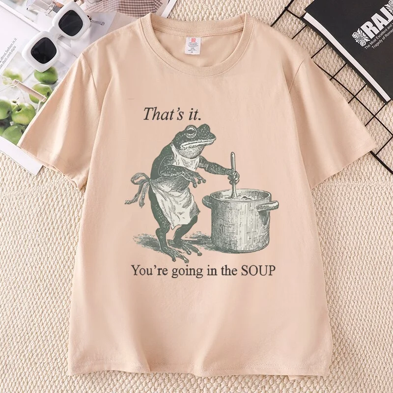 Funny Frog T-Shirt That's It You're Going in The Soup T Shirt Men Women Trendy Cotton Short Sleeve Round Neck Printed Tshirts view 3