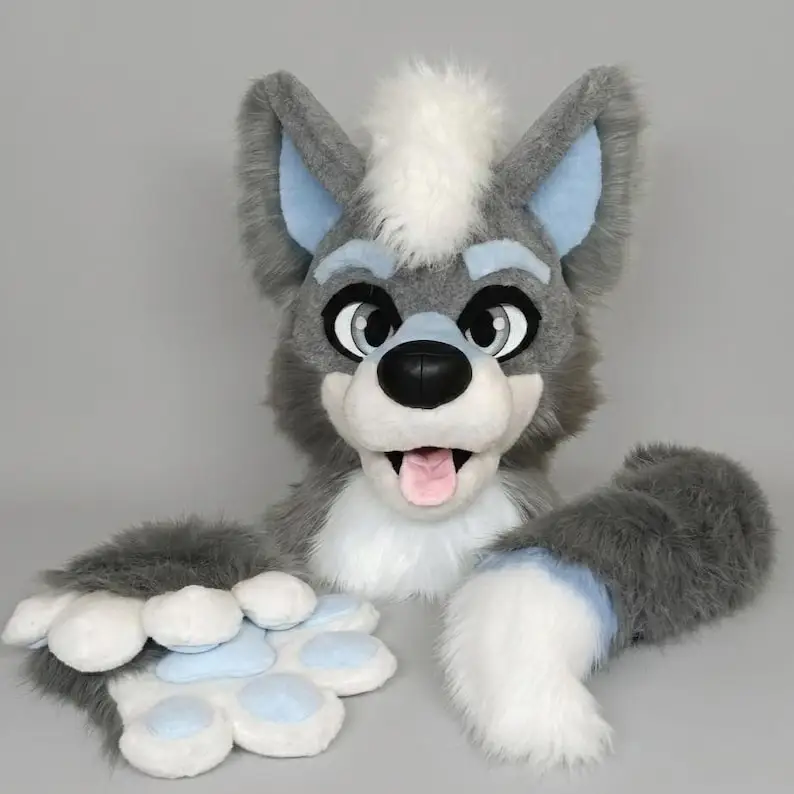 Gray Blue Husky Wolf Fursuit Head Hand Paws and Tail Halloween Christmas Fancy Party Mascot Costume Accessories
