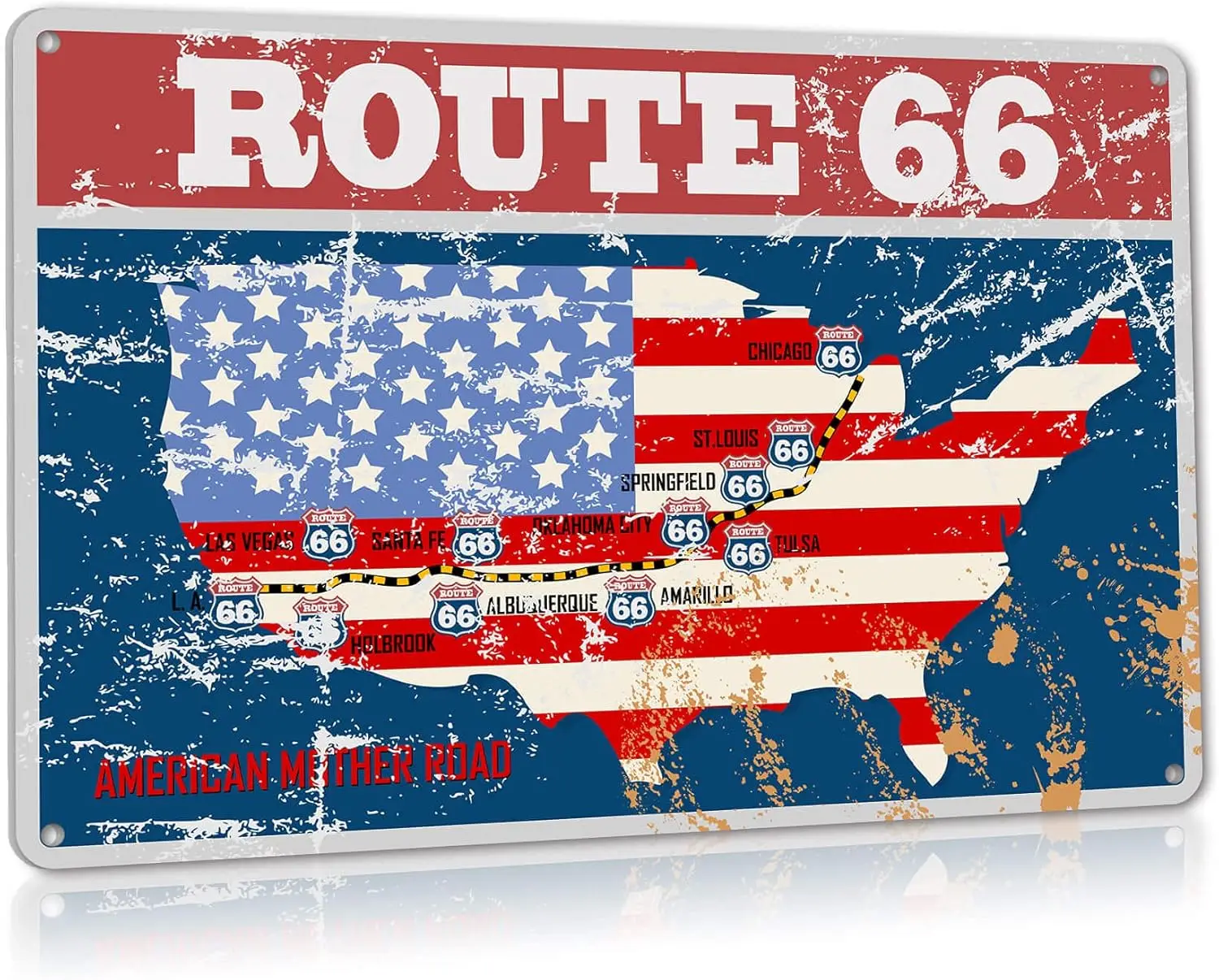 Route 66 US-Flagge Männerhöhle Schilder Vintage Aluminium Metallschild Autobahn-Straßen-Poster für Heim-Garage Wanddekorationen
