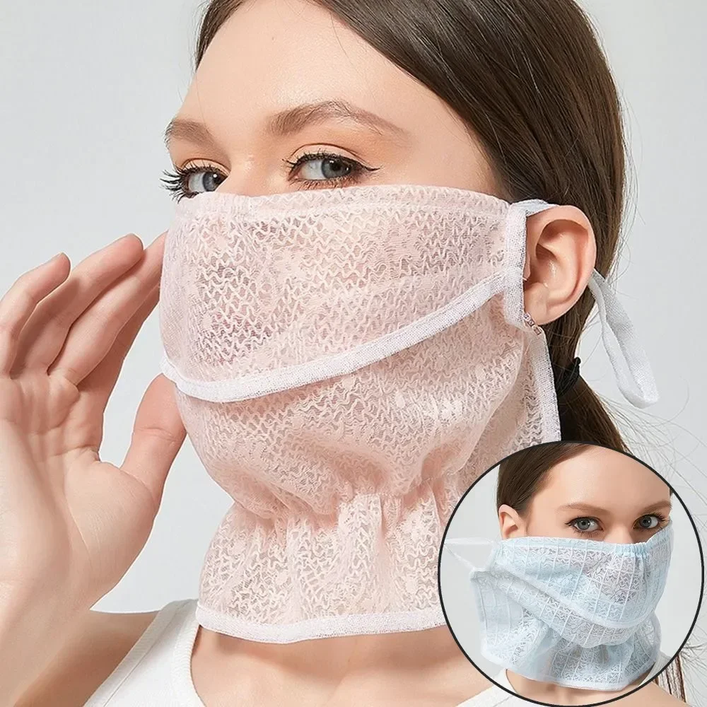 

1pcs Sun Protection Women's Mask New Neck Protection Breathable Outdoor Cycling Lace Veil Opening Dust Reusable Face Cover