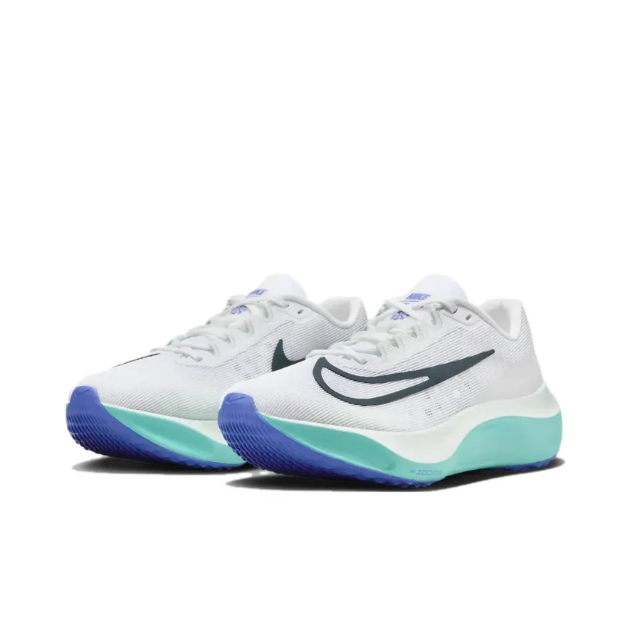 Nike White Blue Zoom Fly 5 sepatu olahraga kasual, sepatu tahan aus dan serba guna modis dan nyaman