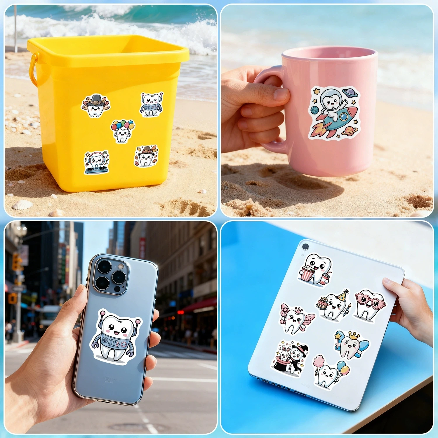 50/100PCS Cute Tooth Graffiti Stickers Water Cup Computer Waterproof Decoration Stickers Cartoon Tooth Stationery Stickers