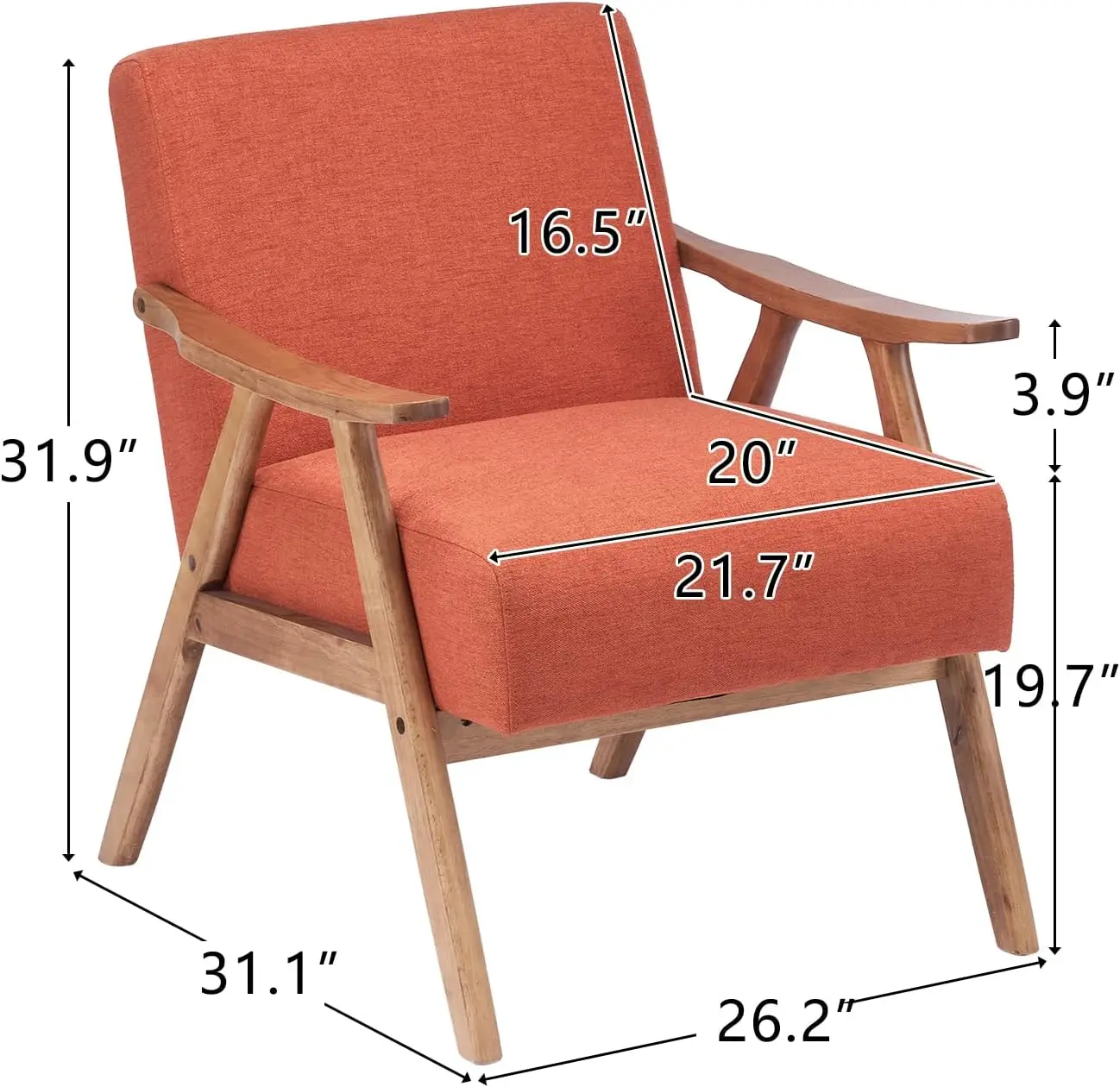 Burnt Orange Accent Chairs Set of 2, Retro Mid Century Lounge Chairs for Living Room, Sturdy Upholstered Solid Wood Boho