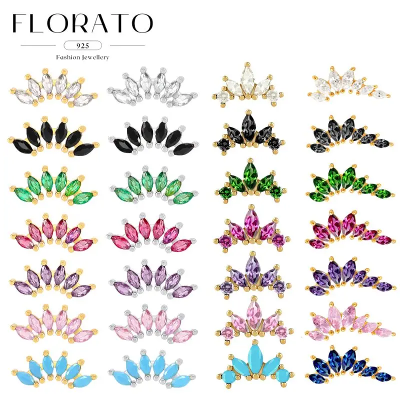 925 Silver Needle Horse Eye Multi-color Zircon Stud Earrings For Women Luxury Crystal Earrings Fashion Party Jewelry Wholesale