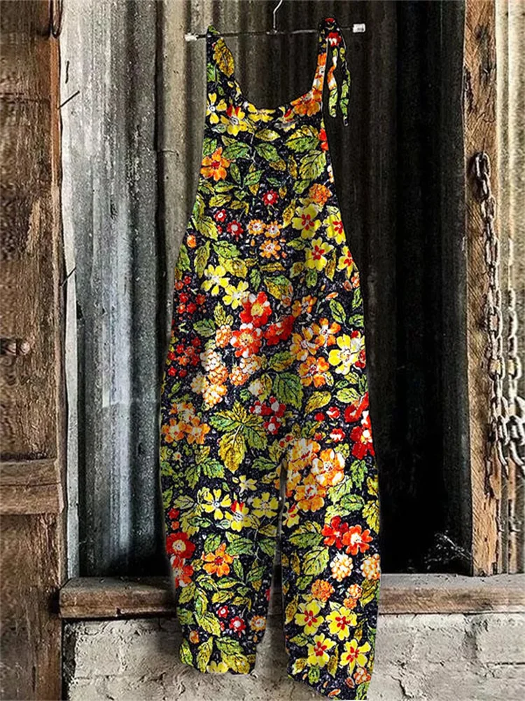 Women's Summer Lace-up Overalls Oil Painting Art Style 3D Printing  Style Novel Trend