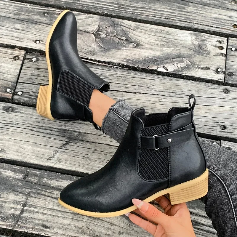 Women's Shoes on Sale 2024 New Sleeve Women's Boots Autumn Pointed Toe Solid Short Barrel Low-heeled Large Size Chelsea Boots